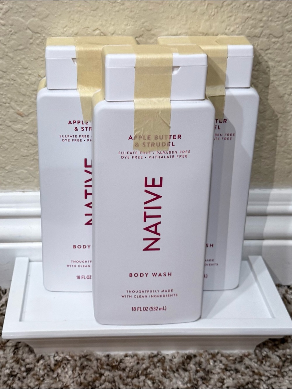3x$18    Native Apple Butter & Strudel Body Wash - White with Red Text
